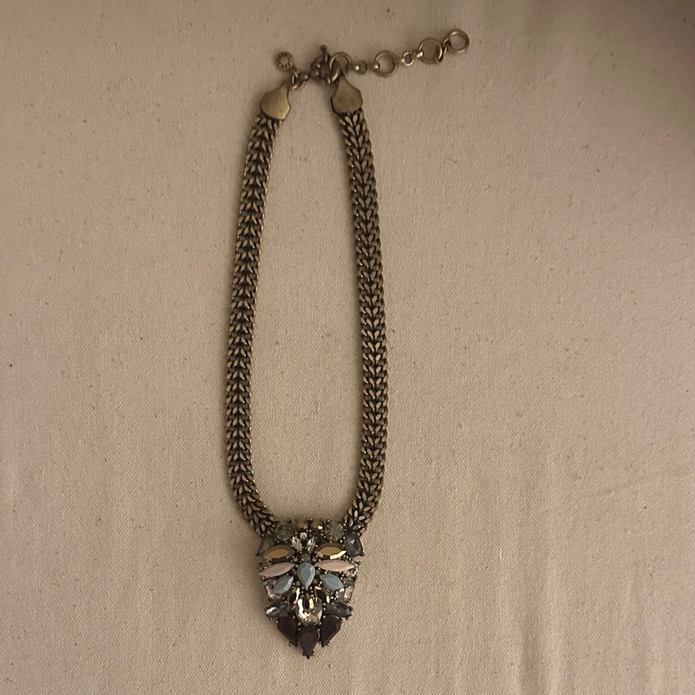 J. Crew Statement Gold Necklace with Purple and Blue Accents